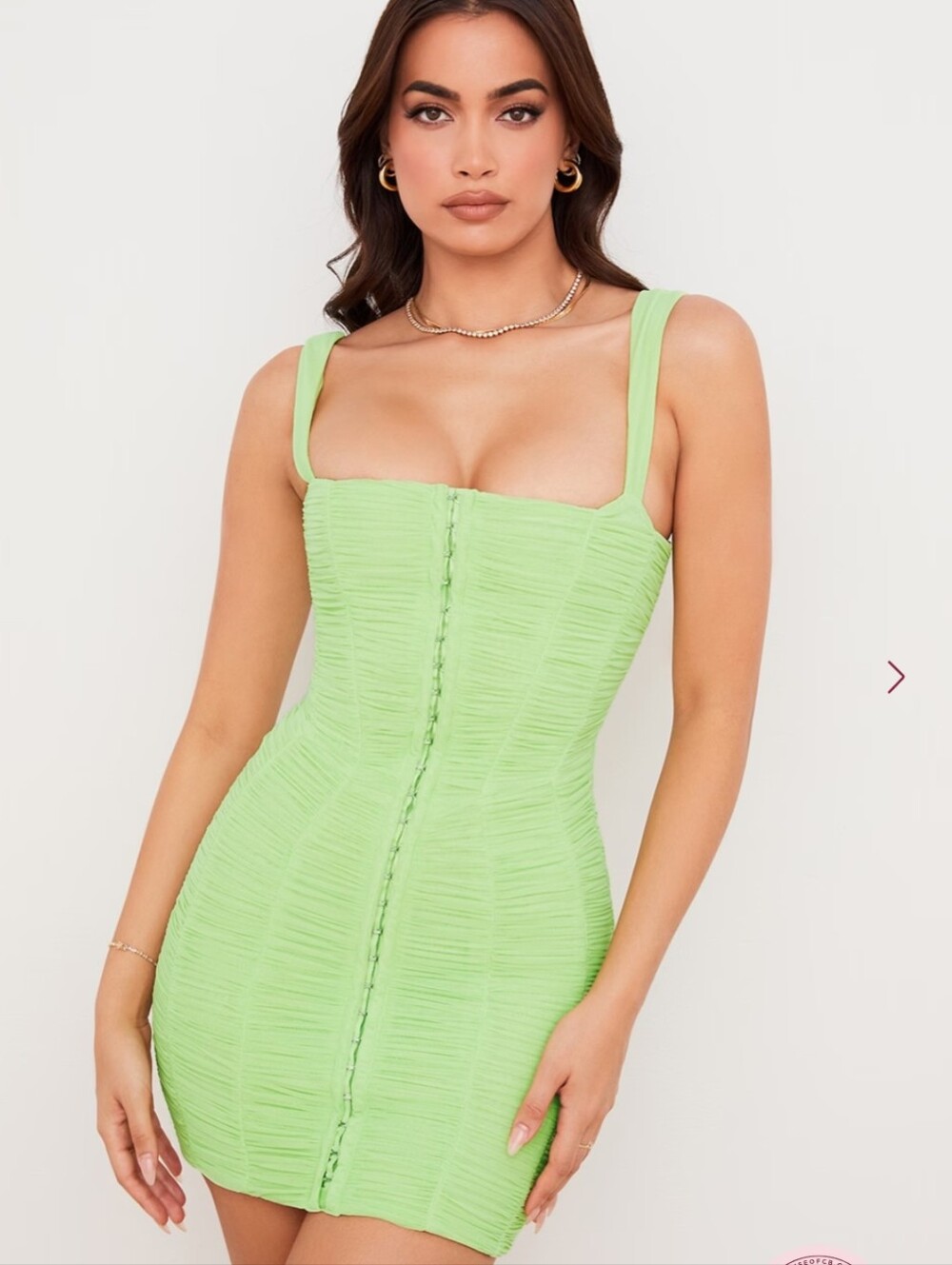 House Of CB Cate Lime Green Ruched Mesh Club Party Mini Dress Size Medium